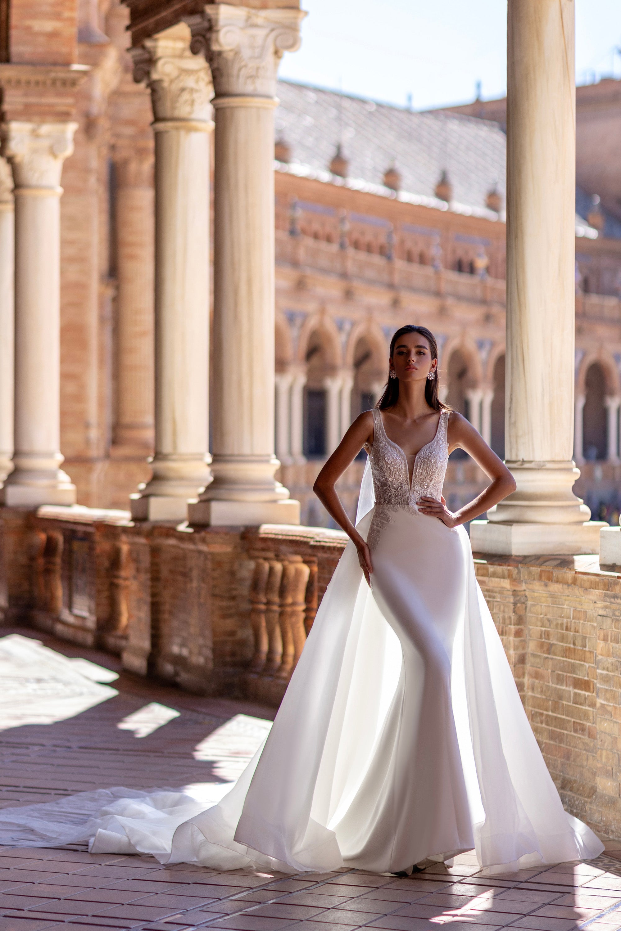 Mermaid Wedding Dress with Detachable Tulle Overskirt