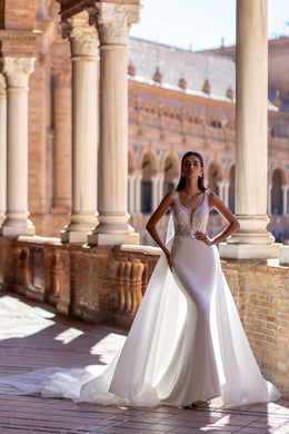 Mermaid Wedding Dress with Detachable Tulle Overskirt