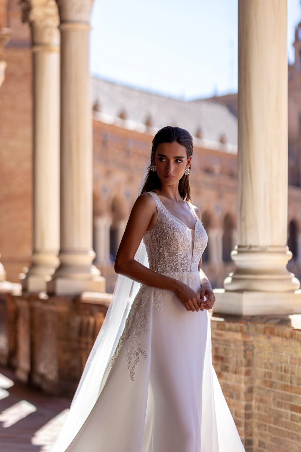 Mermaid Wedding Dress with Detachable Tulle Overskirt