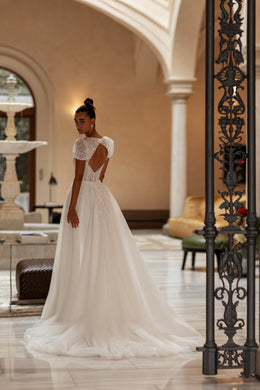 A-Line Wedding Dress with Puff Sleeves and Slit