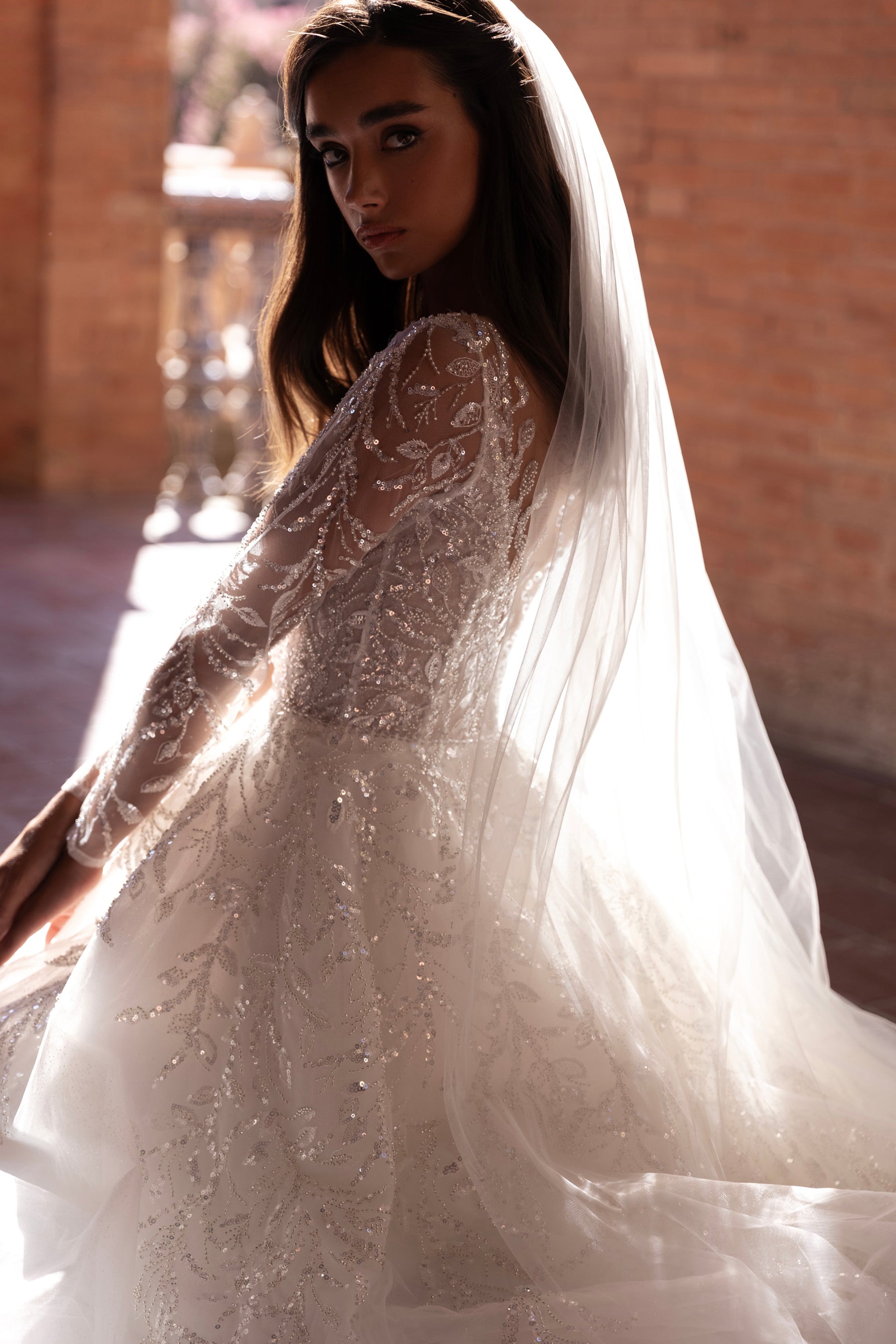 A-Line Wedding Dress with Beaded Illusion Sleeves