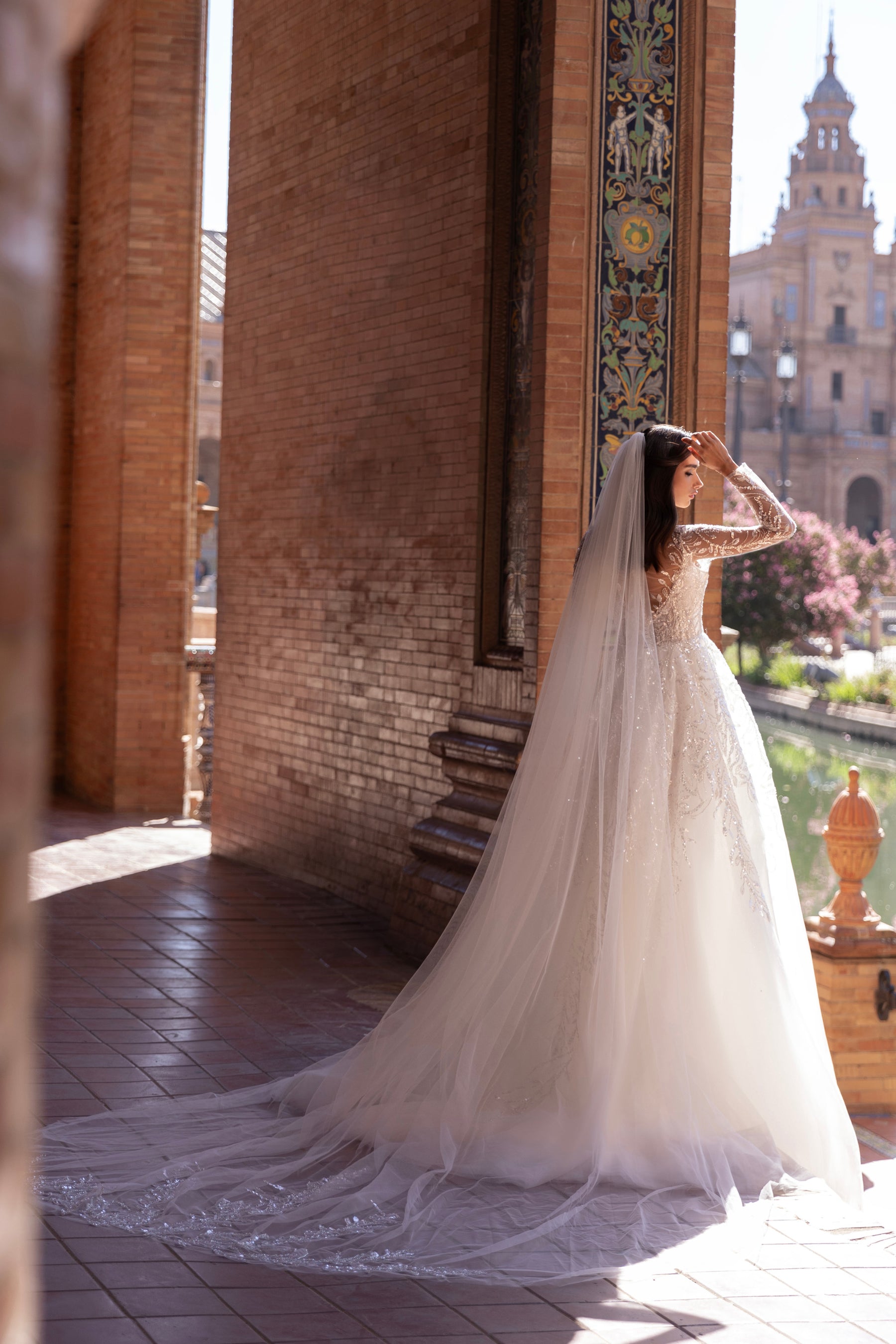 A-Line Wedding Dress with Beaded Illusion Sleeves