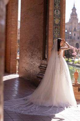 A-Line Wedding Dress with Beaded Illusion Sleeves