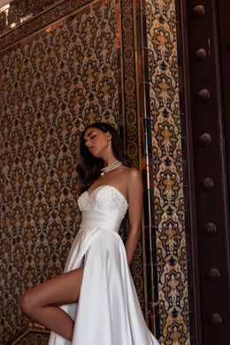A-Line Wedding Dress with Pearl Sweetheart Bodice