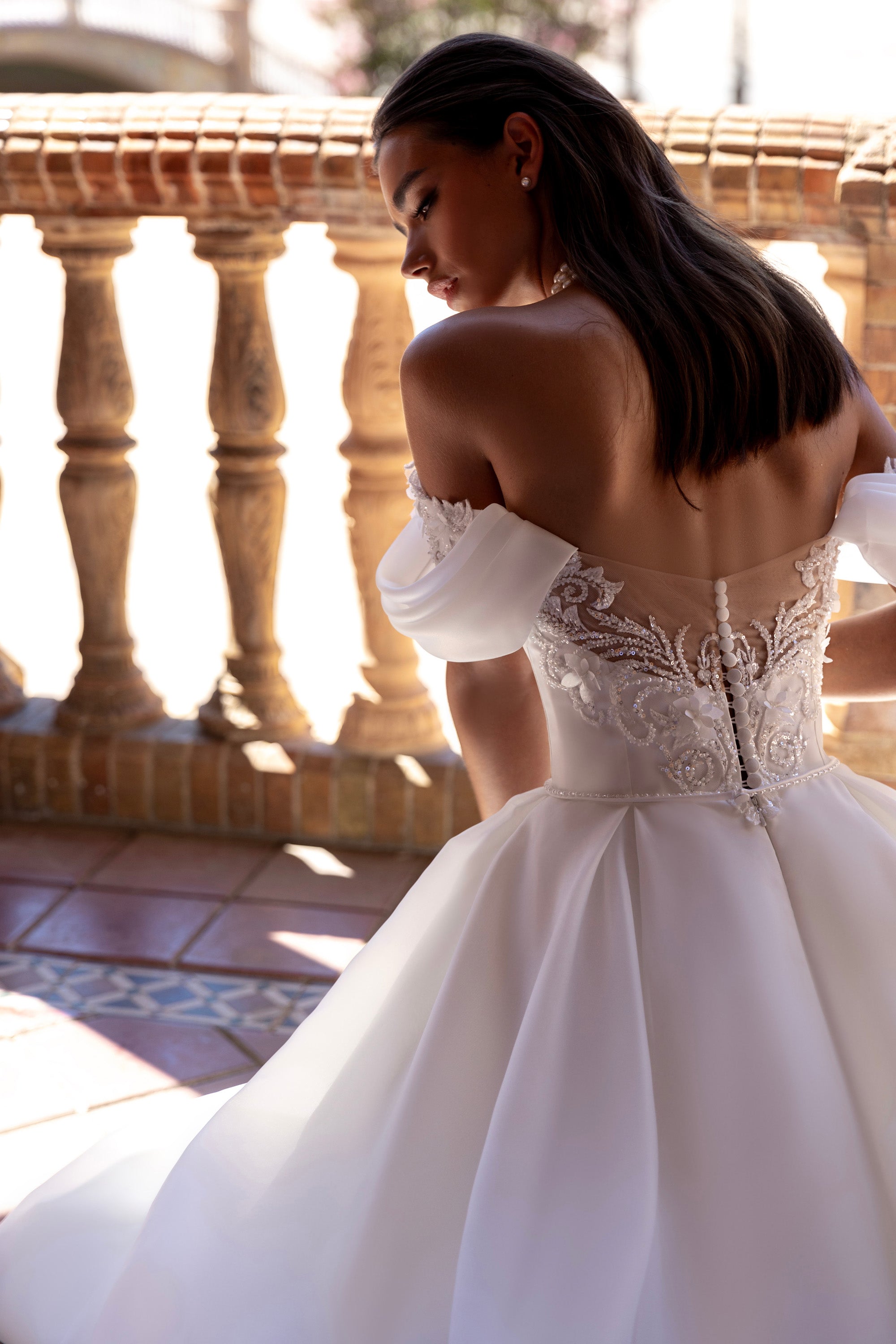 A-Line Wedding Dress with Off-the-Shoulder Beaded Bodice