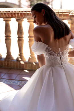 A-Line Wedding Dress with Off-the-Shoulder Beaded Bodice