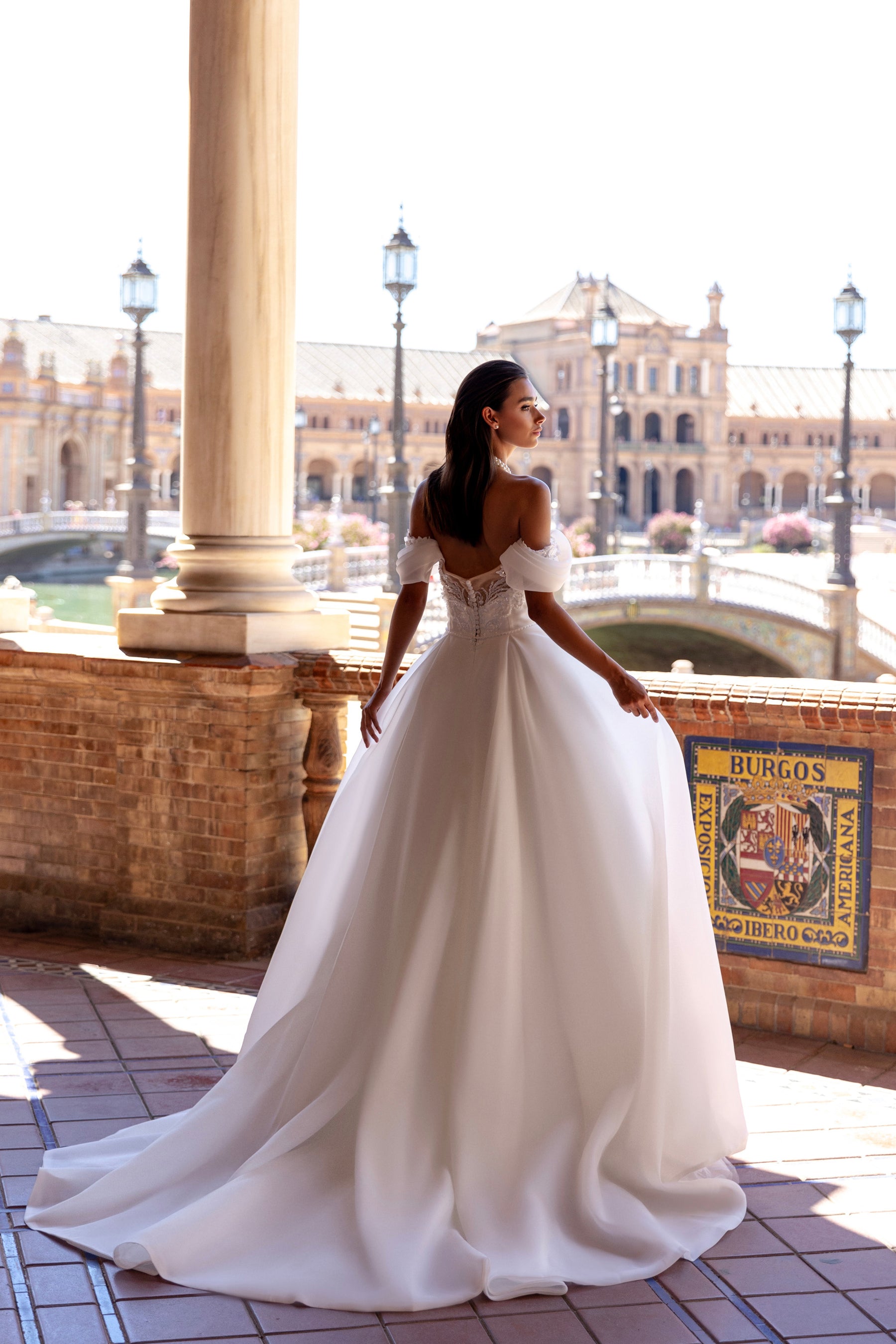A-Line Wedding Dress with Off-the-Shoulder Beaded Bodice