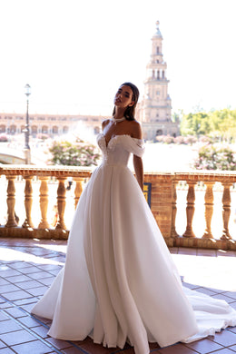 A-Line Wedding Dress with Off-the-Shoulder Beaded Bodice