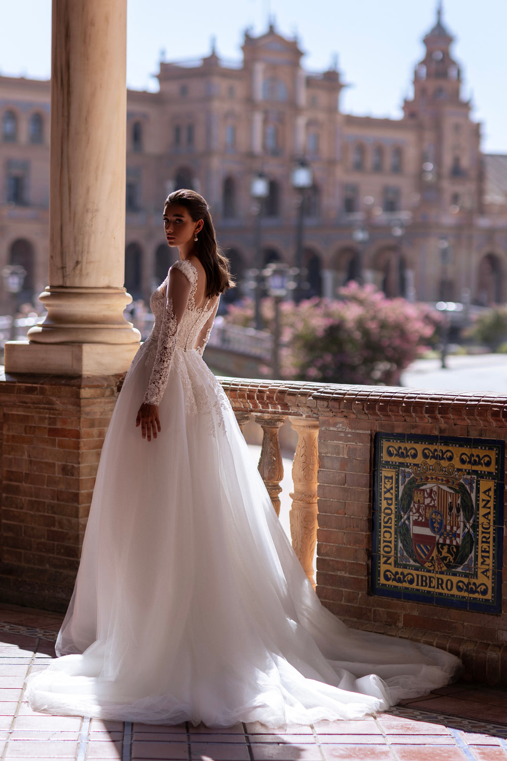 A-Line Wedding Dress with Illusion Long Sleeves and Floral Lace