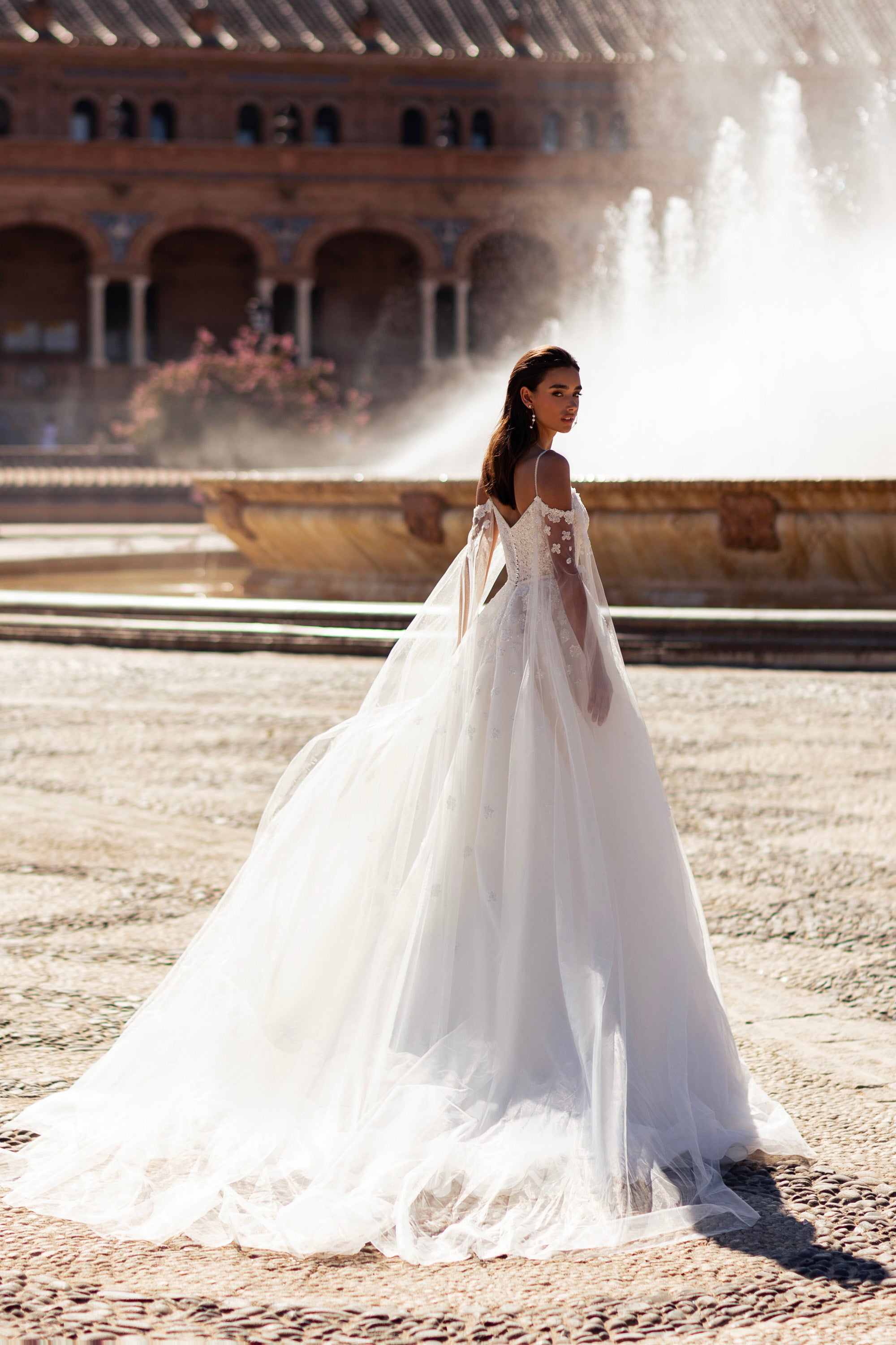 A-Line Wedding Dress with Beaded Sweetheart Bodice and Tulle Cape