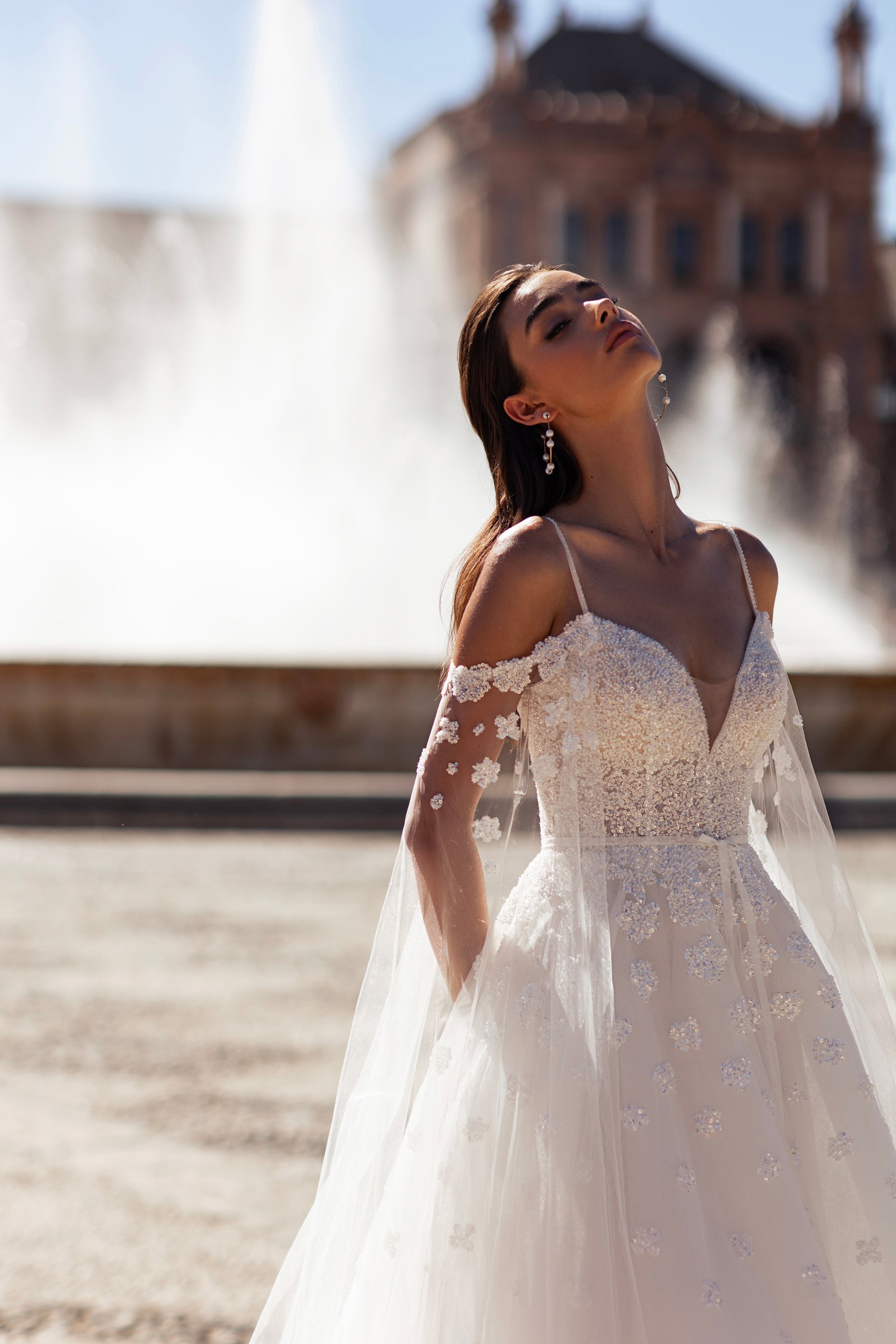 A-Line Wedding Dress with Beaded Sweetheart Bodice and Tulle Cape