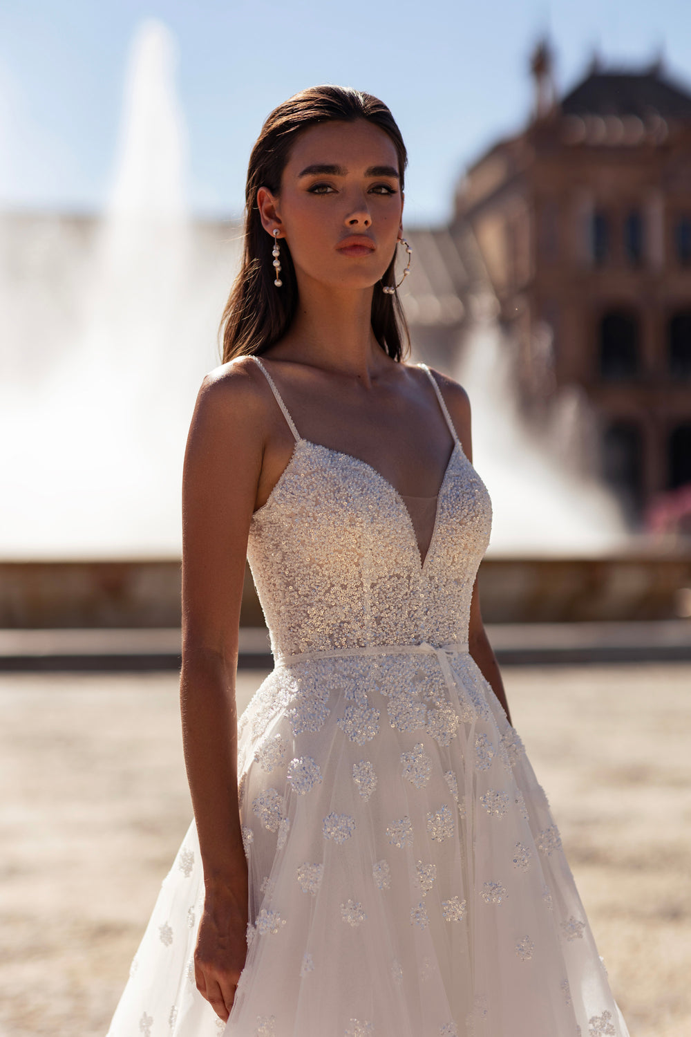 A-Line Wedding Dress with Beaded Sweetheart Bodice and Tulle Cape