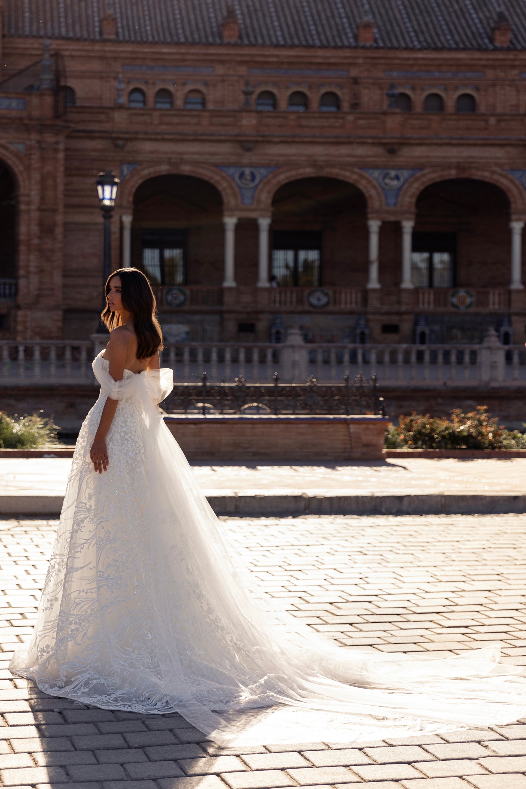 A-Line Wedding Dress with Off-the-Shoulder Tulle Cape