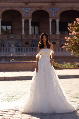 A-Line Wedding Dress with Off-the-Shoulder Tulle Cape