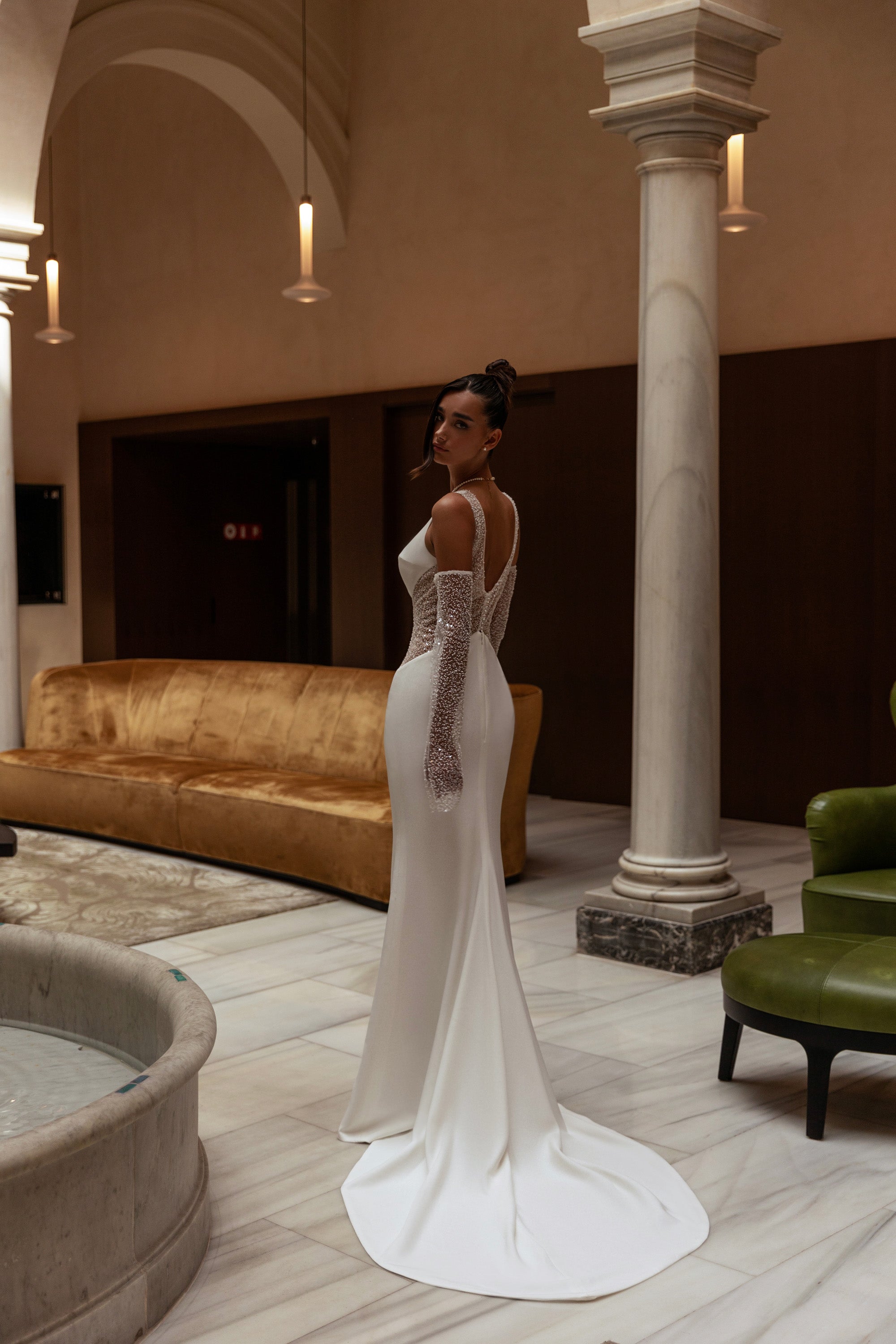 Mermaid Wedding Dress with Beaded Detachable Sleeves