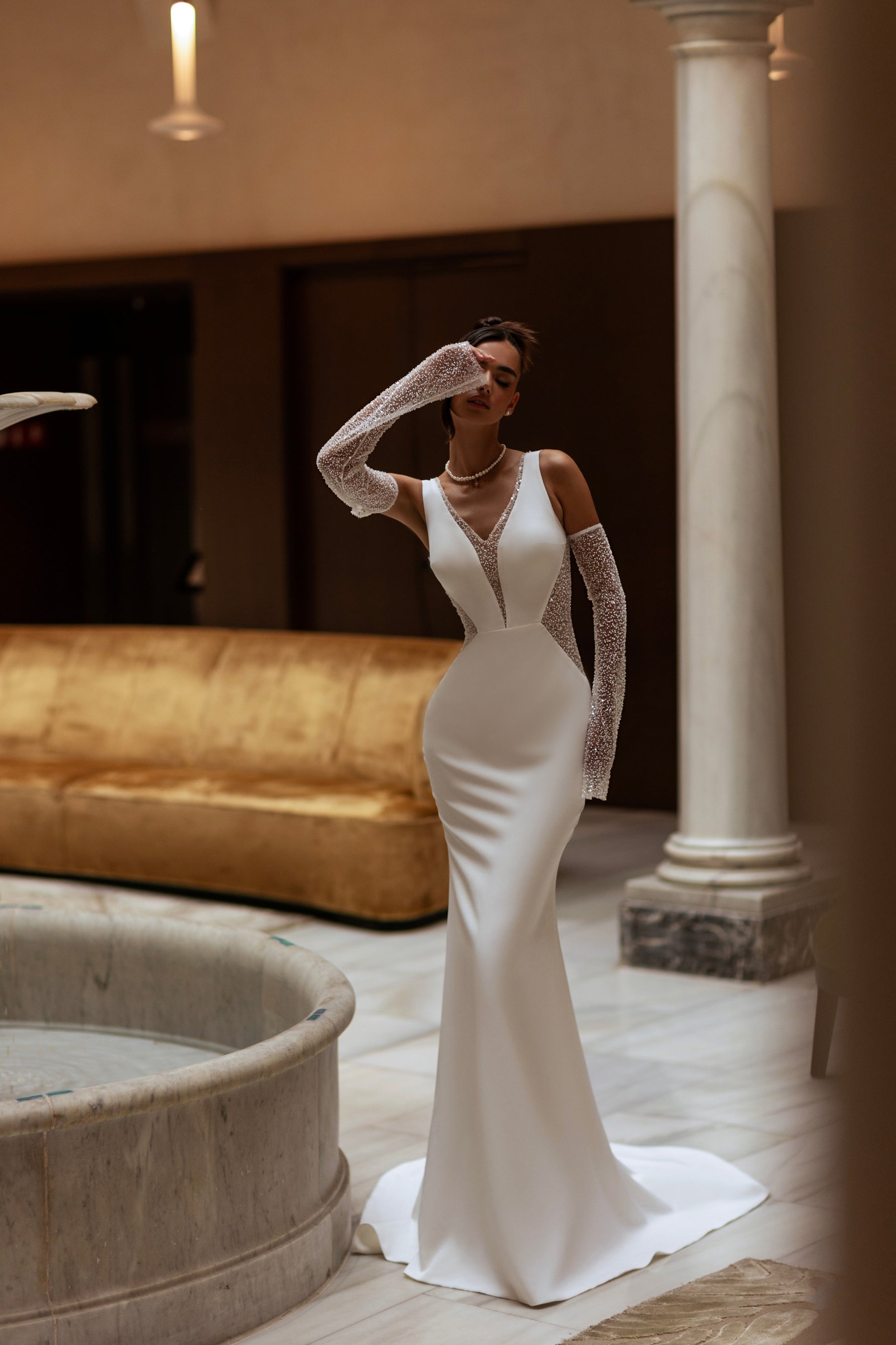 Mermaid Wedding Dress with Beaded Detachable Sleeves