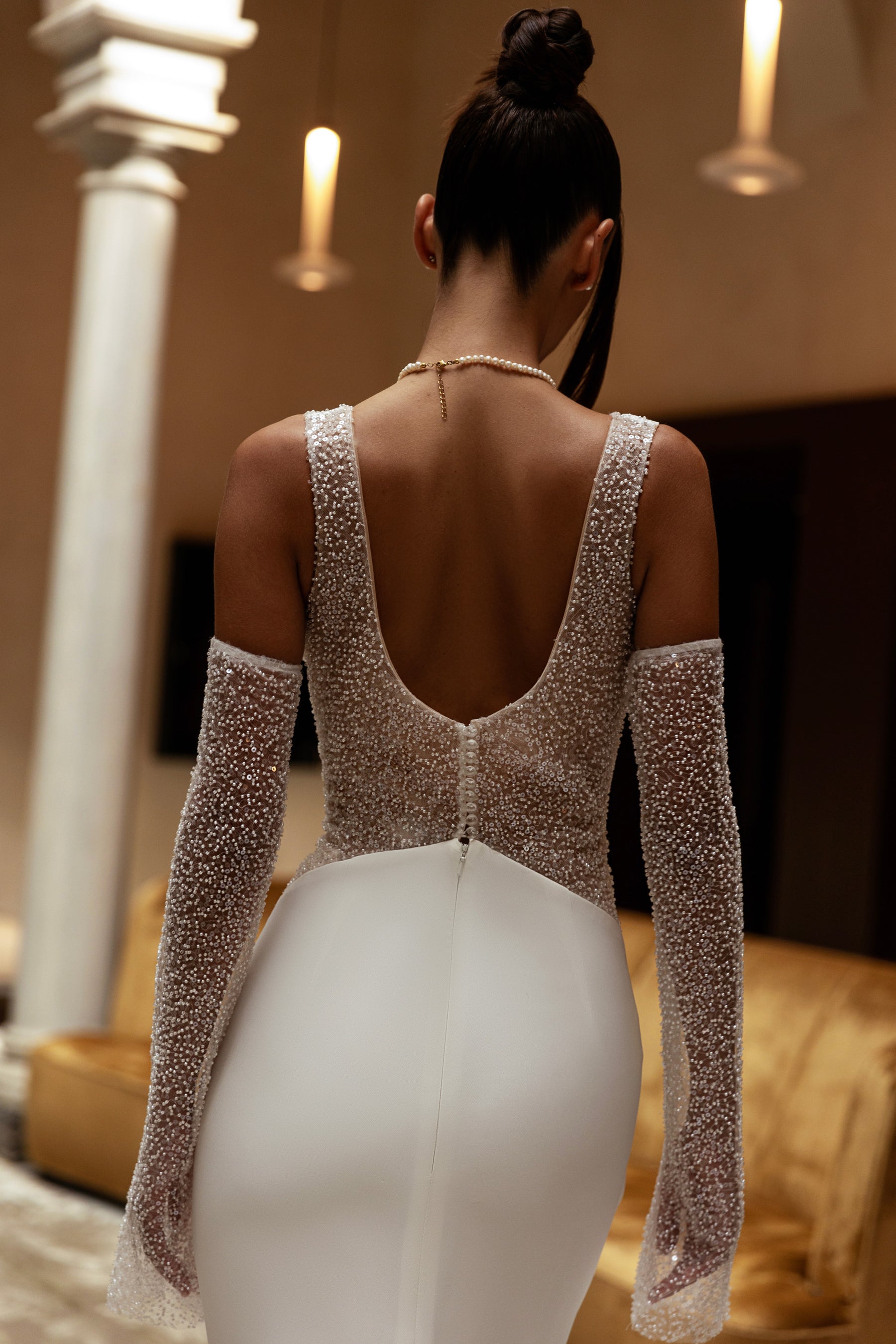 Mermaid Wedding Dress with Beaded Detachable Sleeves