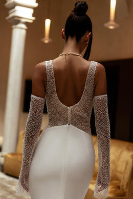 Mermaid Wedding Dress with Beaded Detachable Sleeves