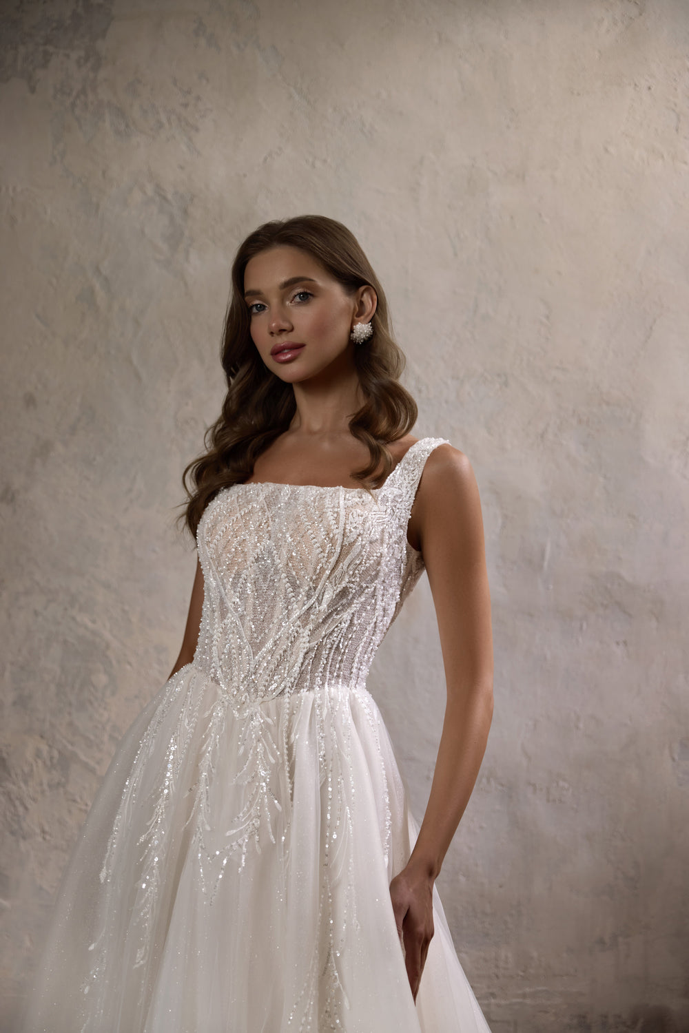A-Line Wedding Dress with Beaded Square Neck Bodice