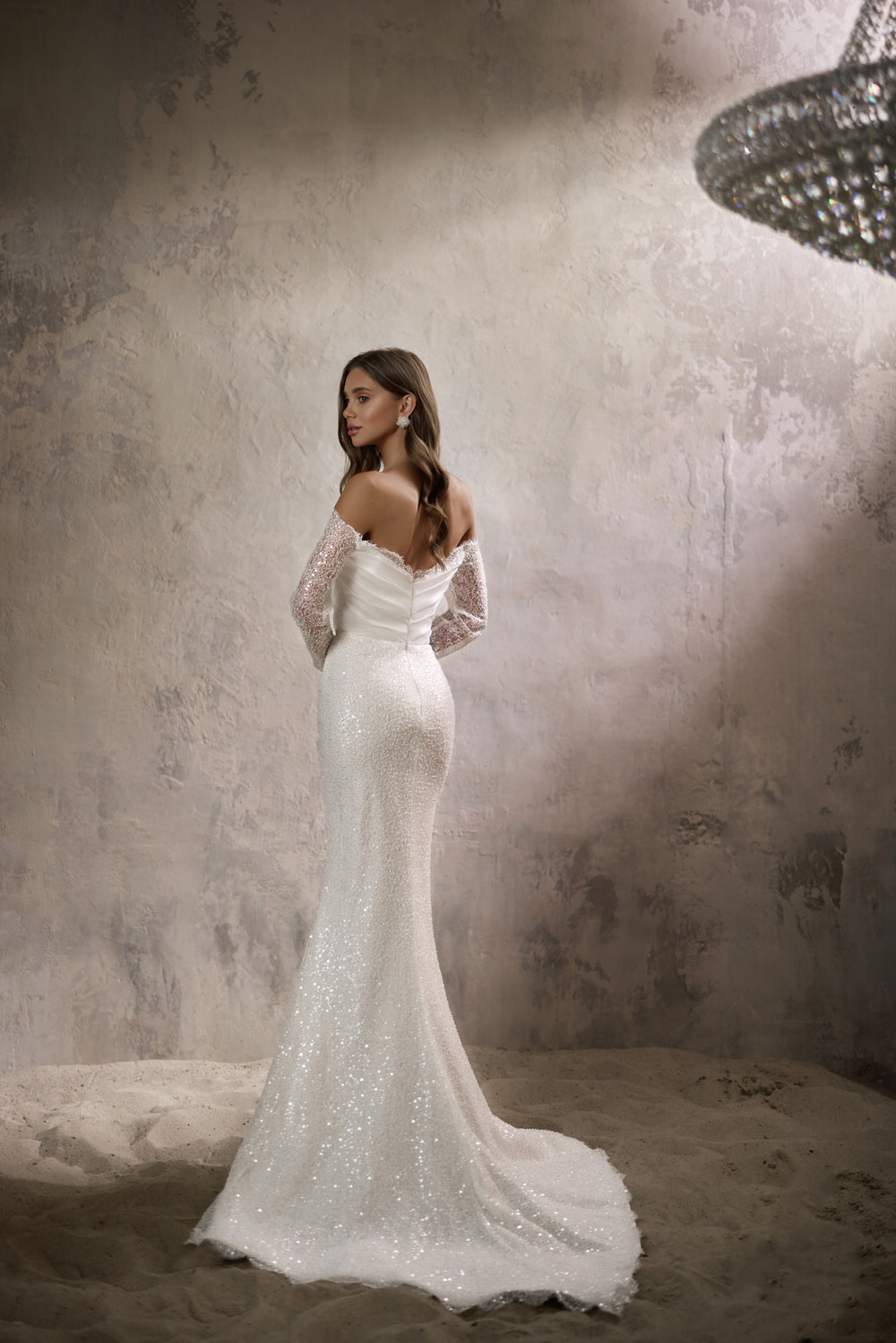 Mermaid Wedding Dress with Off-the-Shoulder Lace Sleeves