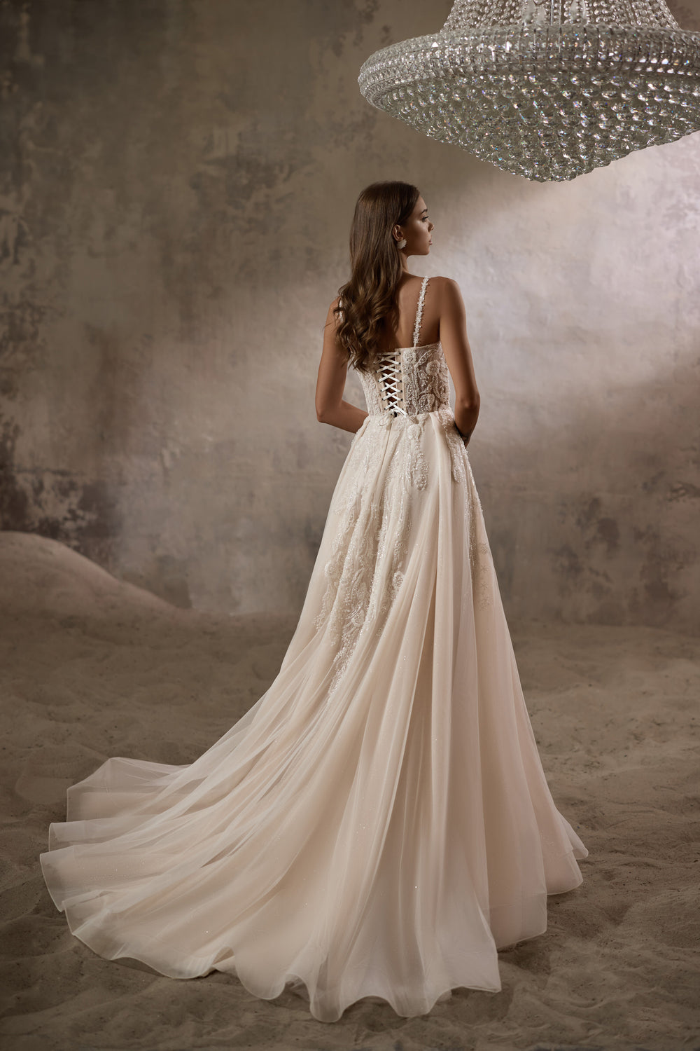 A-Line Wedding Dress with Beaded Bodice and Detachable Off-Shoulder Wrap