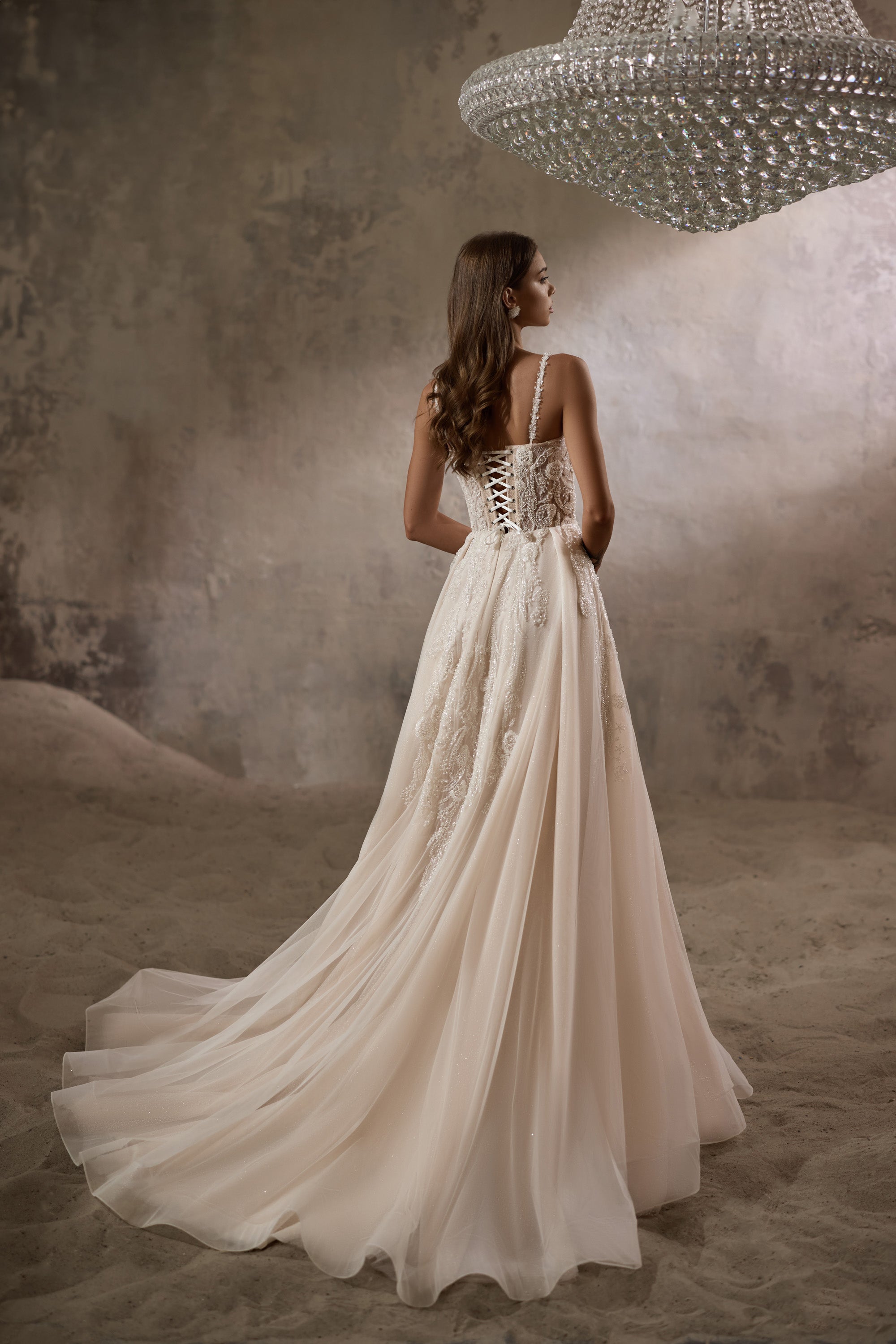 A-Line Wedding Dress with Beaded Bodice and Detachable Off-Shoulder Wrap