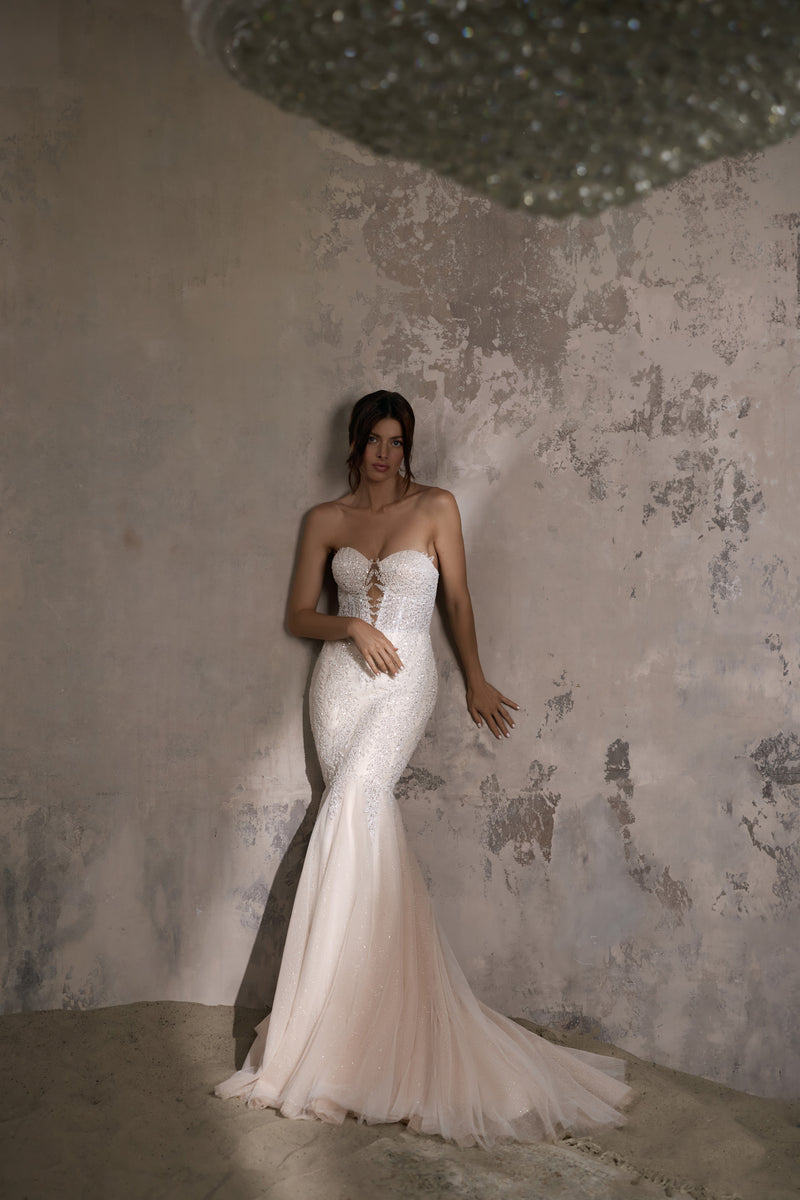 Mermaid Wedding Dress with Beaded Sweetheart Bodice and Detachable Cape