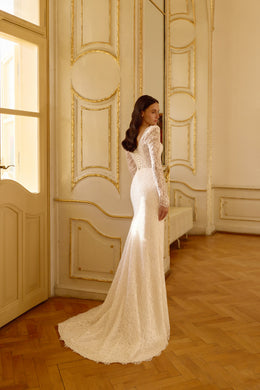 Luxury Lace 2-in-1 Wedding Dress with Detachable Overskirt and Long Sleeves