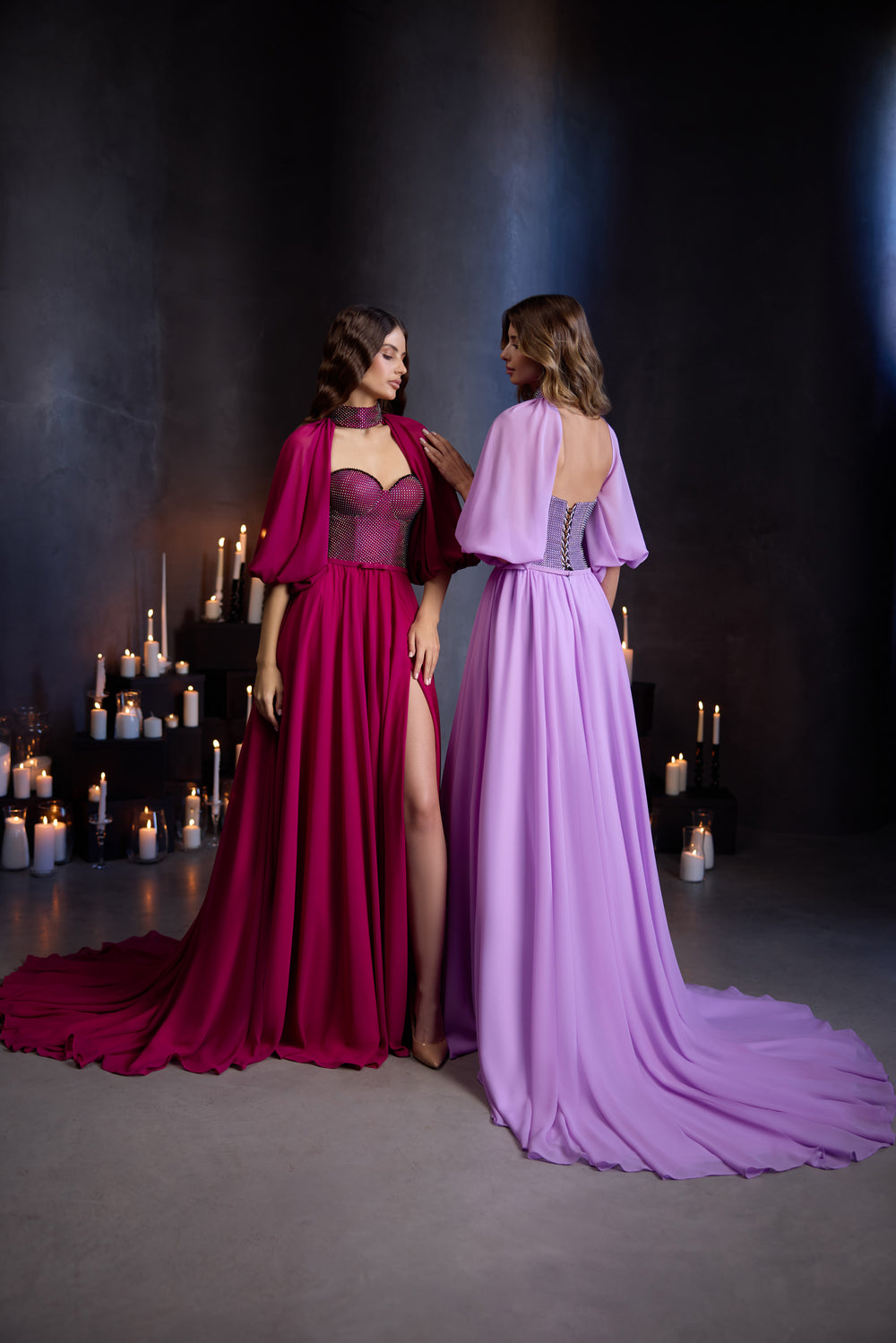 Rhinestone Corset A-Line Evening Dress with Detachable Cape