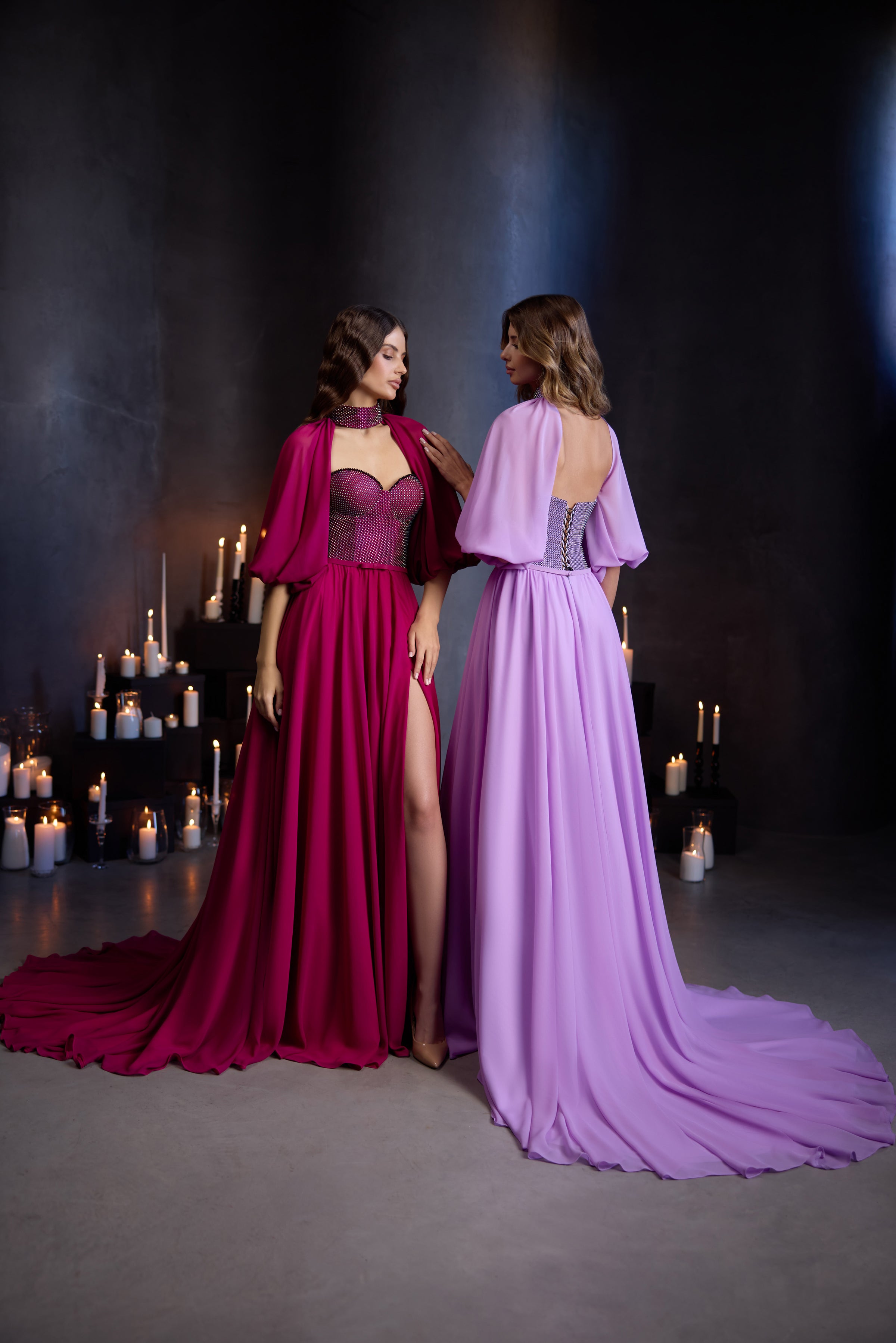 Rhinestone Corset A-Line Evening Dress with Detachable Cape