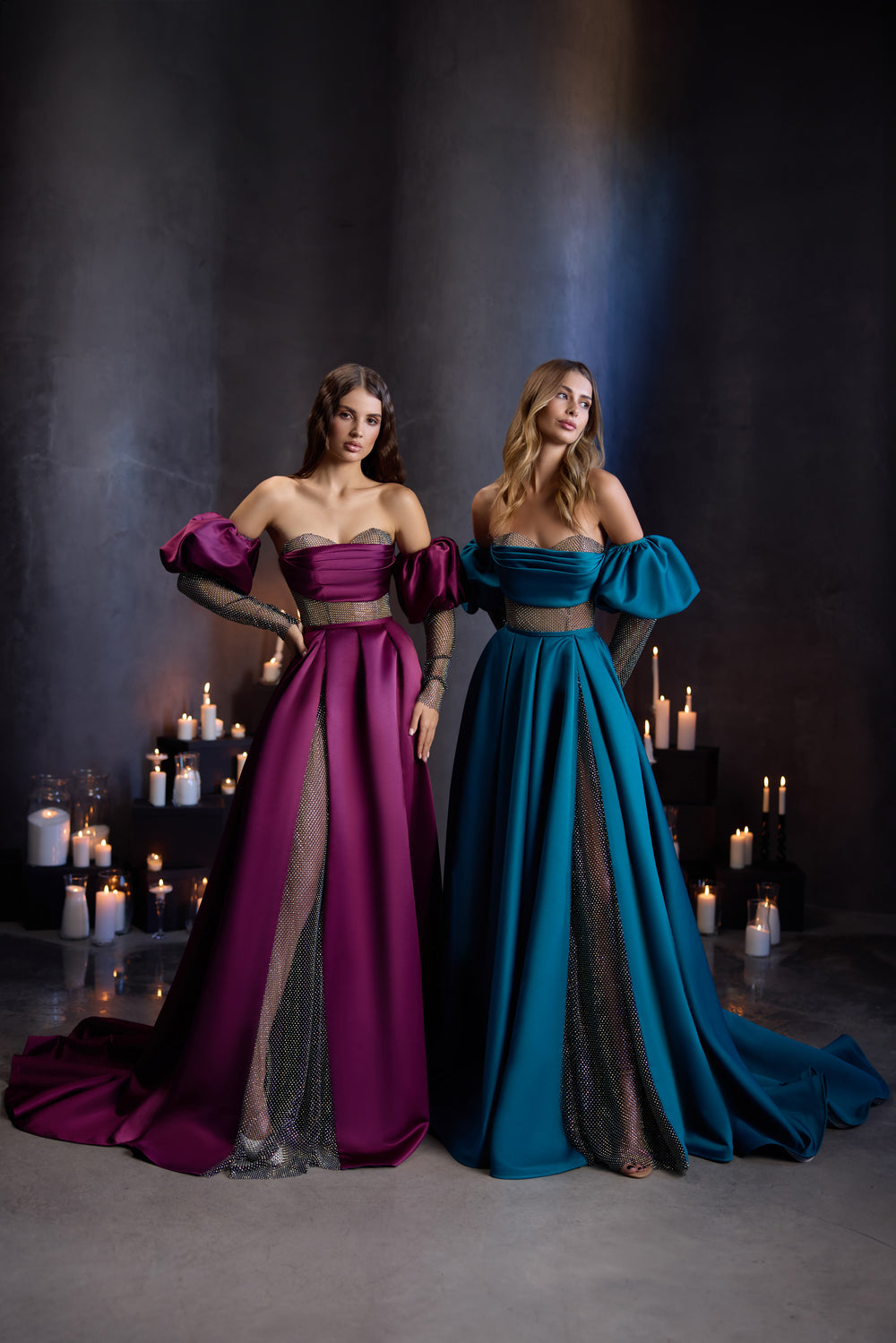 A-line Evening Dress with Rhinestone Mesh Panels