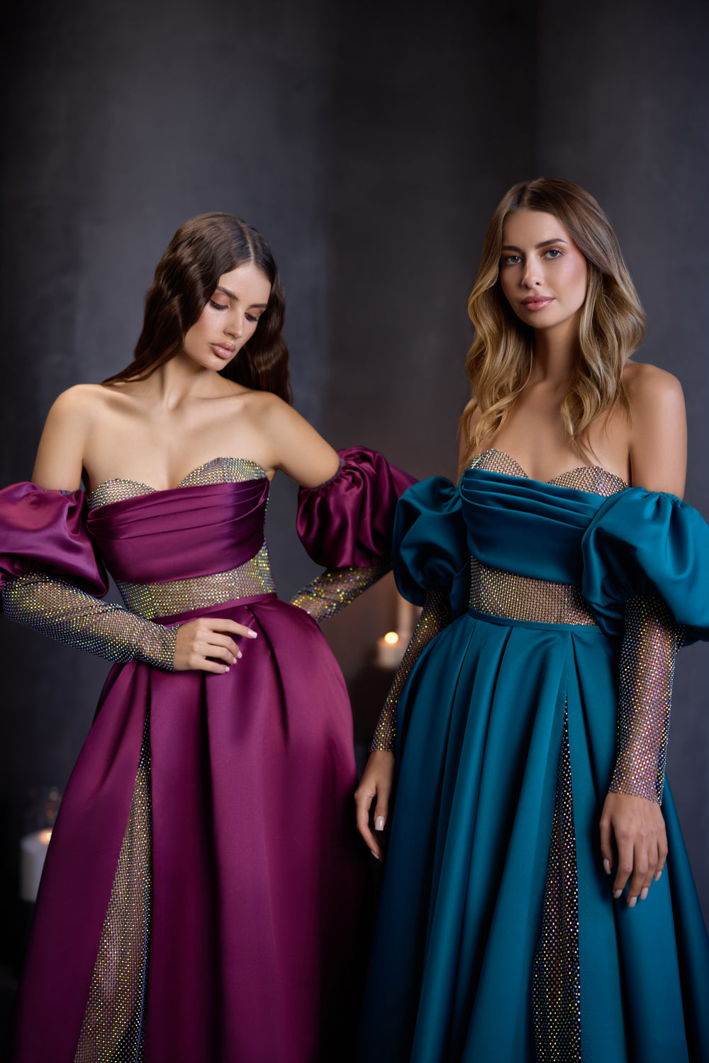 A-line Evening Dress with Rhinestone Mesh Panels