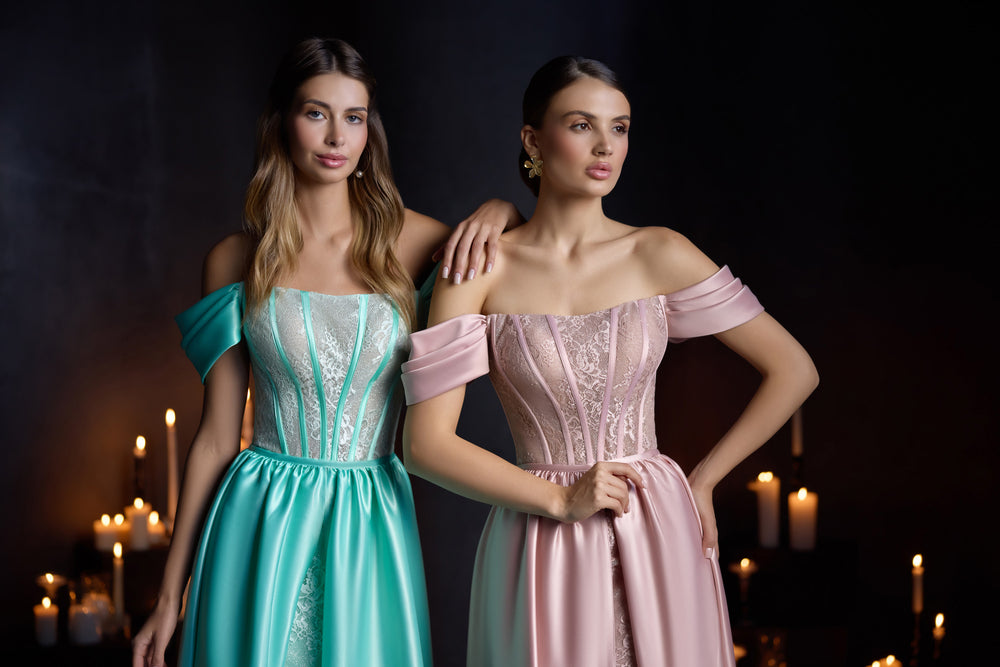 A-Line Evening Dress with Detachable Overskirt