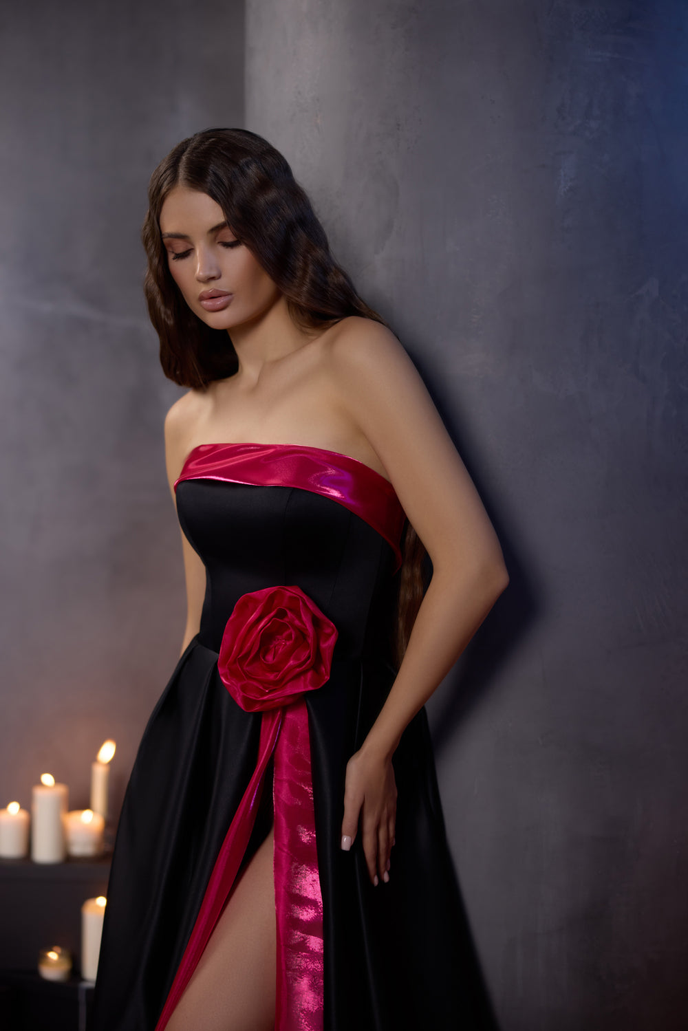 A-line Evening Dress with 3D Floral Appliqué
