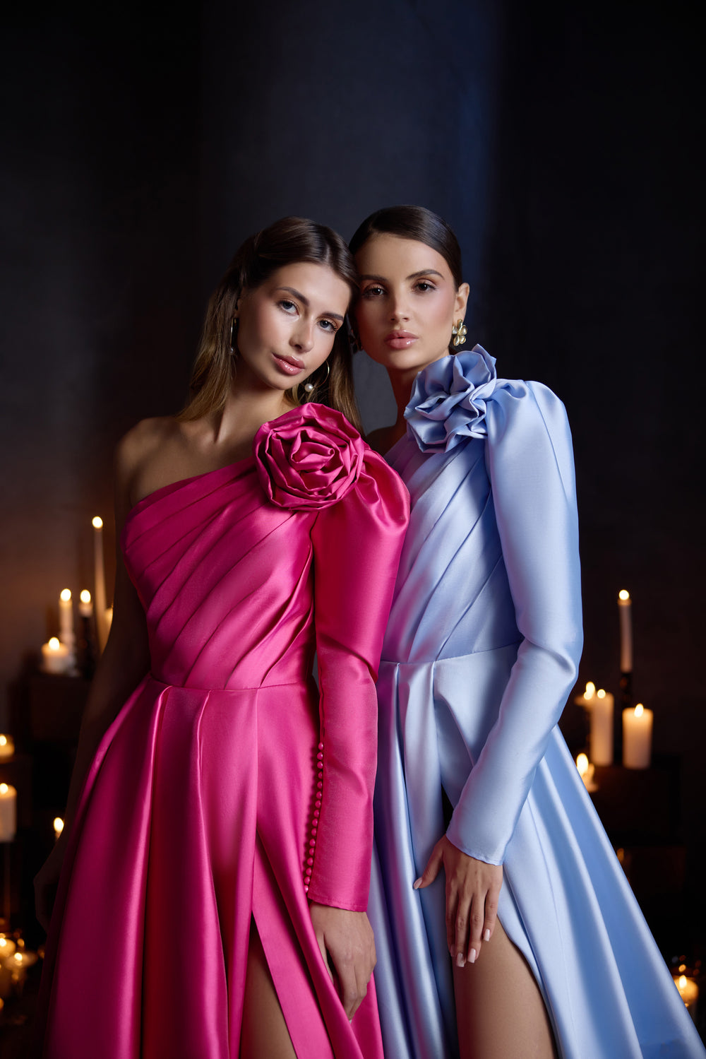 A-line Evening Dress with One-Shoulder Floral Detail