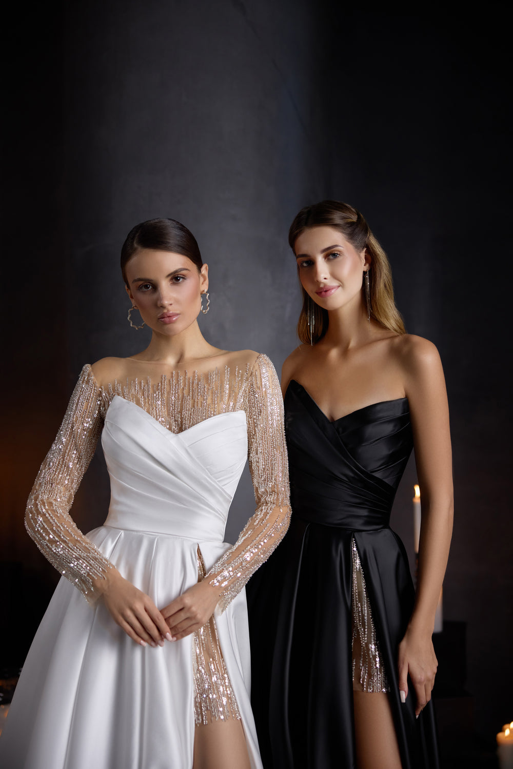A-Line Evening Dress with Detachable Beaded Sleeves