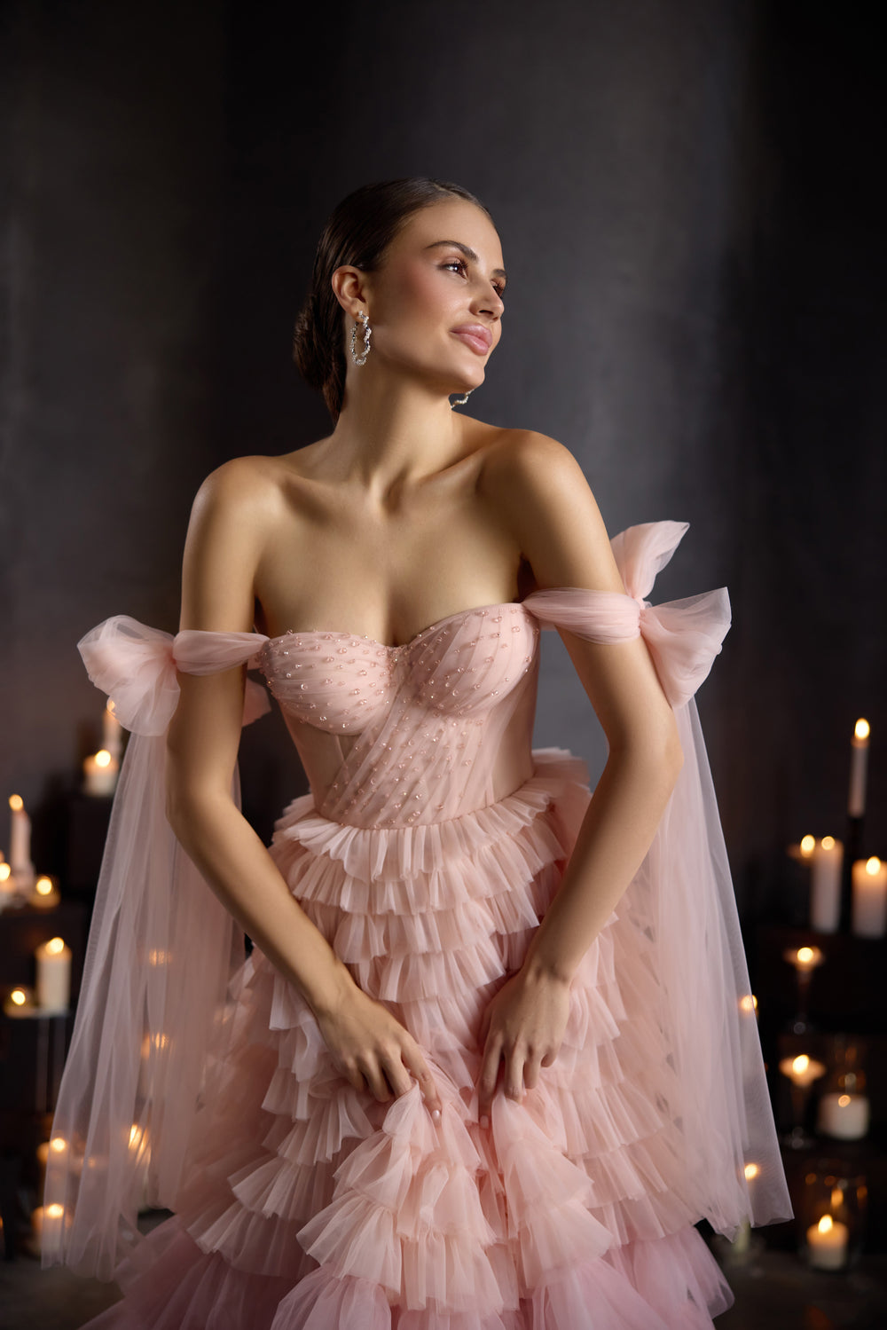 A-line Evening Dress with Tiered Tulle Ruffles