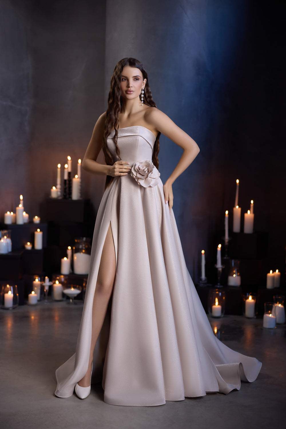 A-Line Evening Dress with Floral Applique