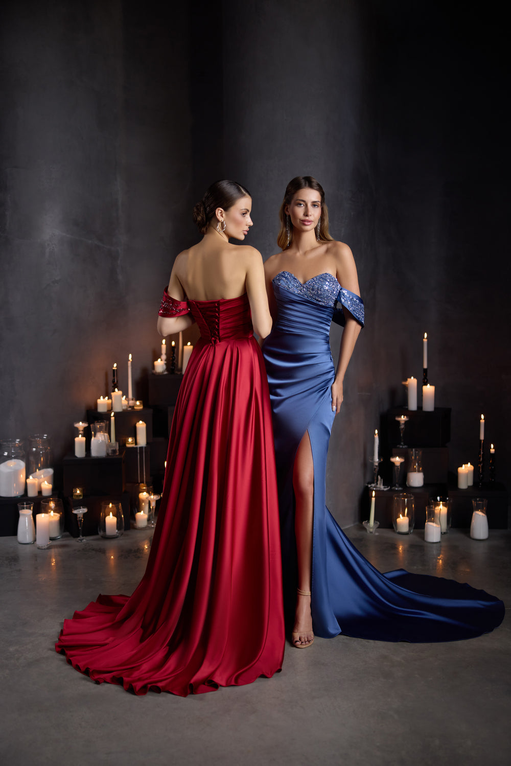 A-line Evening Dress with Sequined Off-the-Shoulder Drape