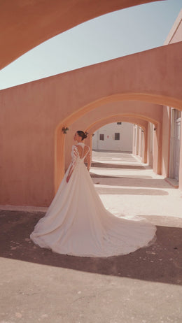 A-Line Wedding Dress with High Neck and Illusion Sleeves