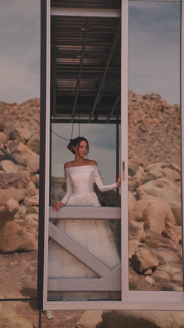 Off-the-Shoulder Ball Gown Wedding Dress with Long Sleeves
