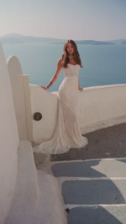 Sheath Wedding Dress with Beaded Lace and Scoop Neckline