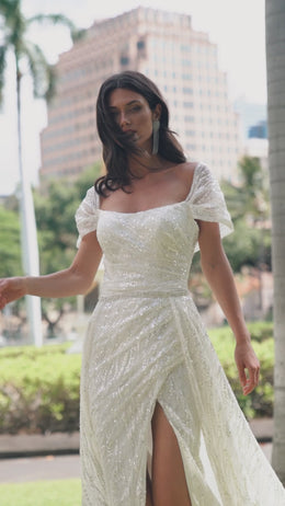 Sheath Wedding Dress with Square Neckline and Slit