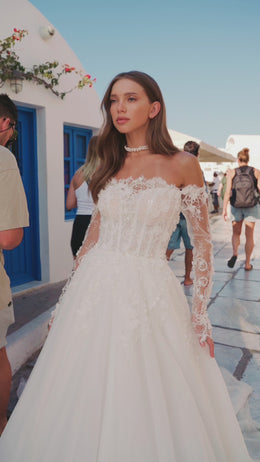 A-Line Wedding Dress with Off-The-Shoulder Lace Sleeves