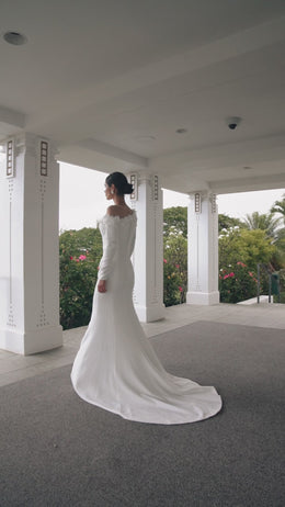 Crepe Mermaid Wedding Dress with 3D Floral Illusion Neckline
