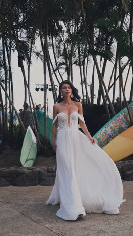 A-Line Wedding Dress with Off-The-Shoulder Lace Bodice