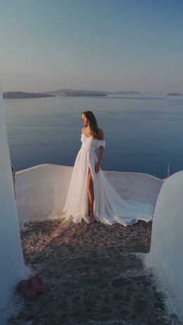 A-Line Wedding Dress with Off-The-Shoulder Bodice and Slit