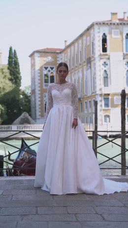 A-Line Wedding Dress with Beaded Illusion Sleeves