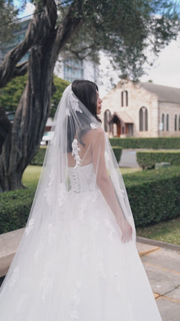 Tulle Ball Gown Wedding Dress with Strapless Floral Bodice