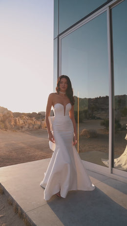 Mermaid Wedding Dress with Strapless Plunge Bodice and Bow Back